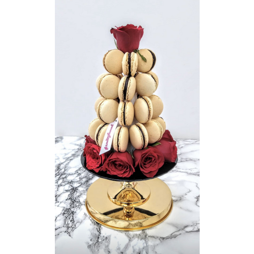 White Macaron with Red Roses Tower (Small)